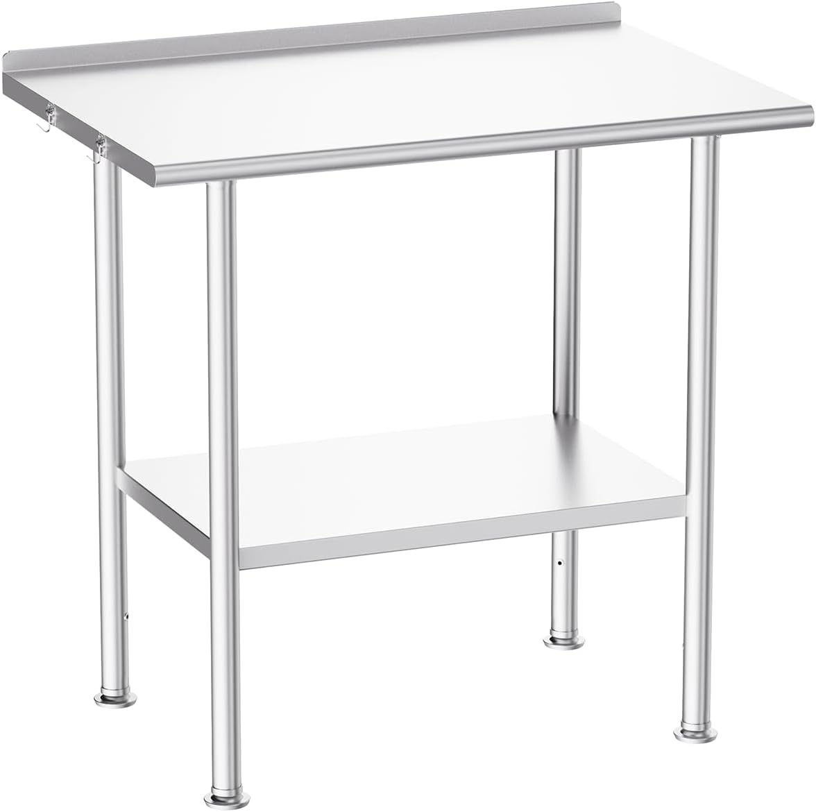 Atelicf Stainless Steel Prep Table for Work, 24 * 36 Inch, High Load Bearing with Rounded-Corner Backsplash and Undershelf for Outdoor, Restaurants, Workshops, Kitchens, Garages and Gardens