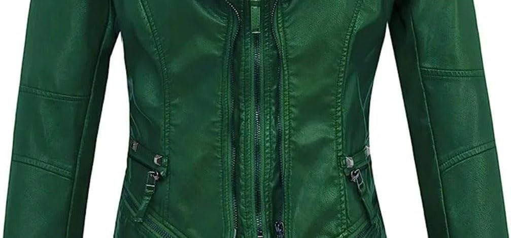 Ladies' Spring and Autumn suit collar, rivet waist, short style, washed PU, slimming and elegant leather jacket
