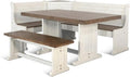 Pemberly Row Dining Set Wood, Rectangular in Off White (36' H x 75' W x 56' D) for Kitchen, Dining Room with Table, Reversable Benches, and Storage Space