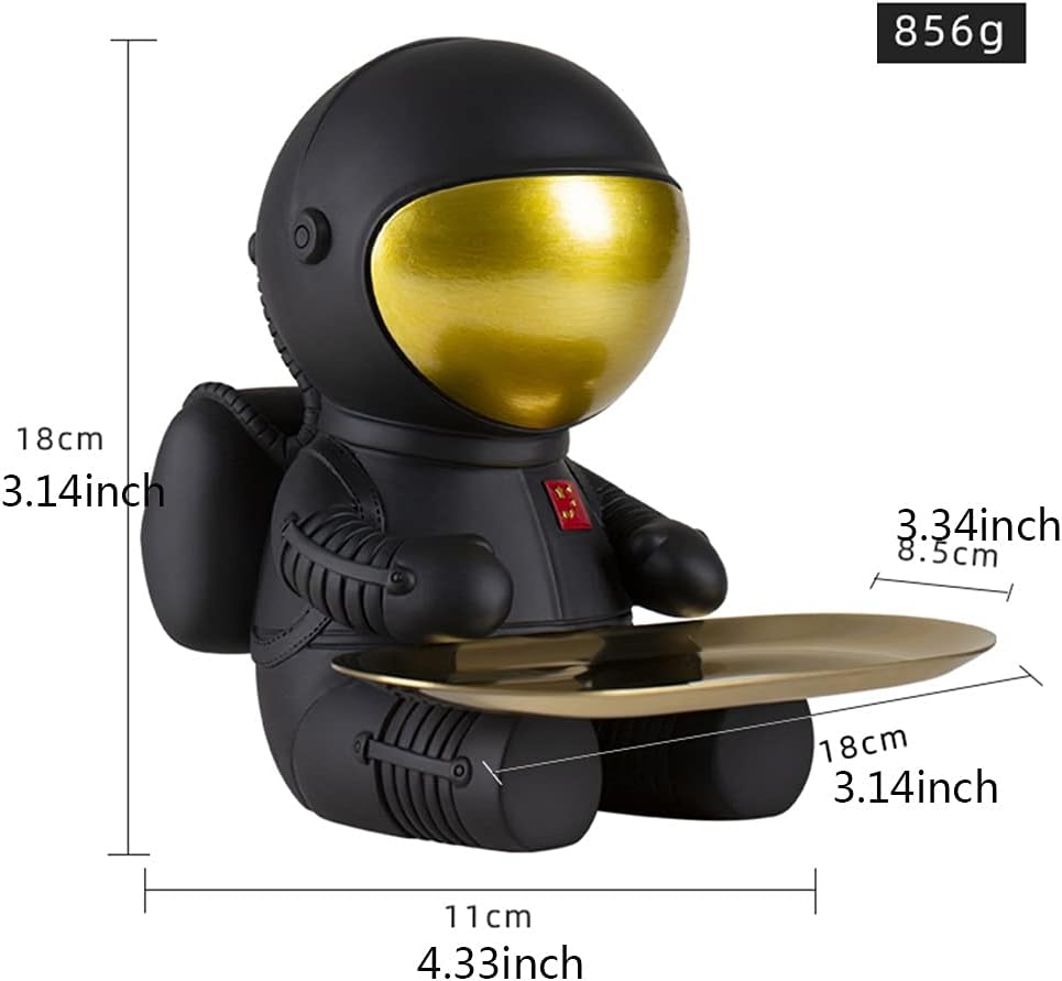 Creative Astronaut Key Tray Resin Sculpture Desktop Storage Tray Coffee Table Decoration Valet Tray for Living Room Bedroom Bedside Table (Black 11 * 18cm)