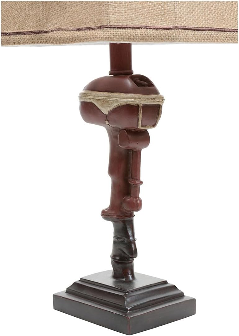 BLACK FOREST DECOR Outboard Accent Table Lamp – Rustic Boat Motor Fishing Lamp with Linen Shade – 11' W x 8.2' D x 20' H