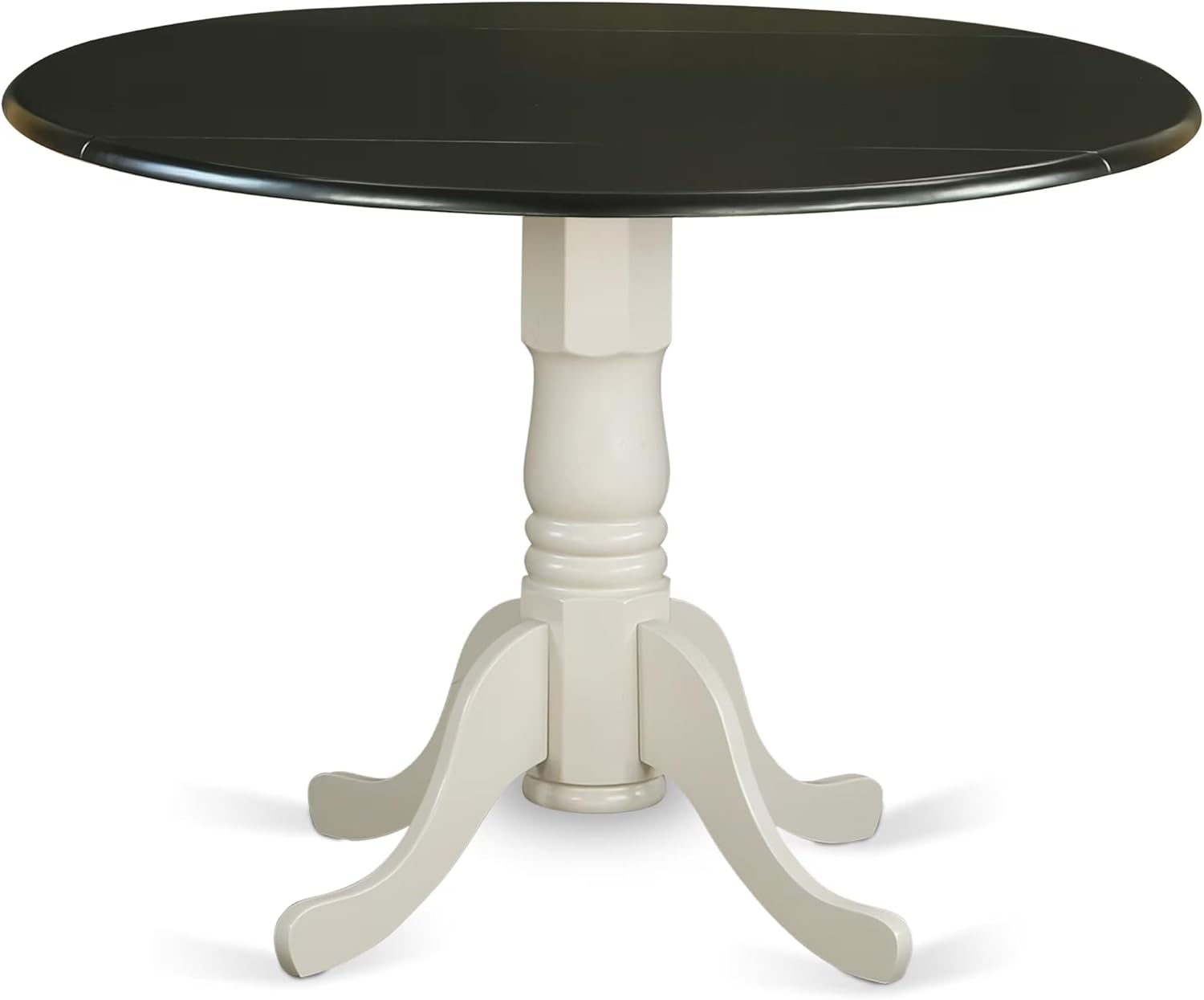 East West Furniture DLT-BLW-TP Dublin Dining Room Table - a Round Solid Wood Table Top with Dropleaf & Pedestal Base, 42x42 Inch, Black & Linen White
