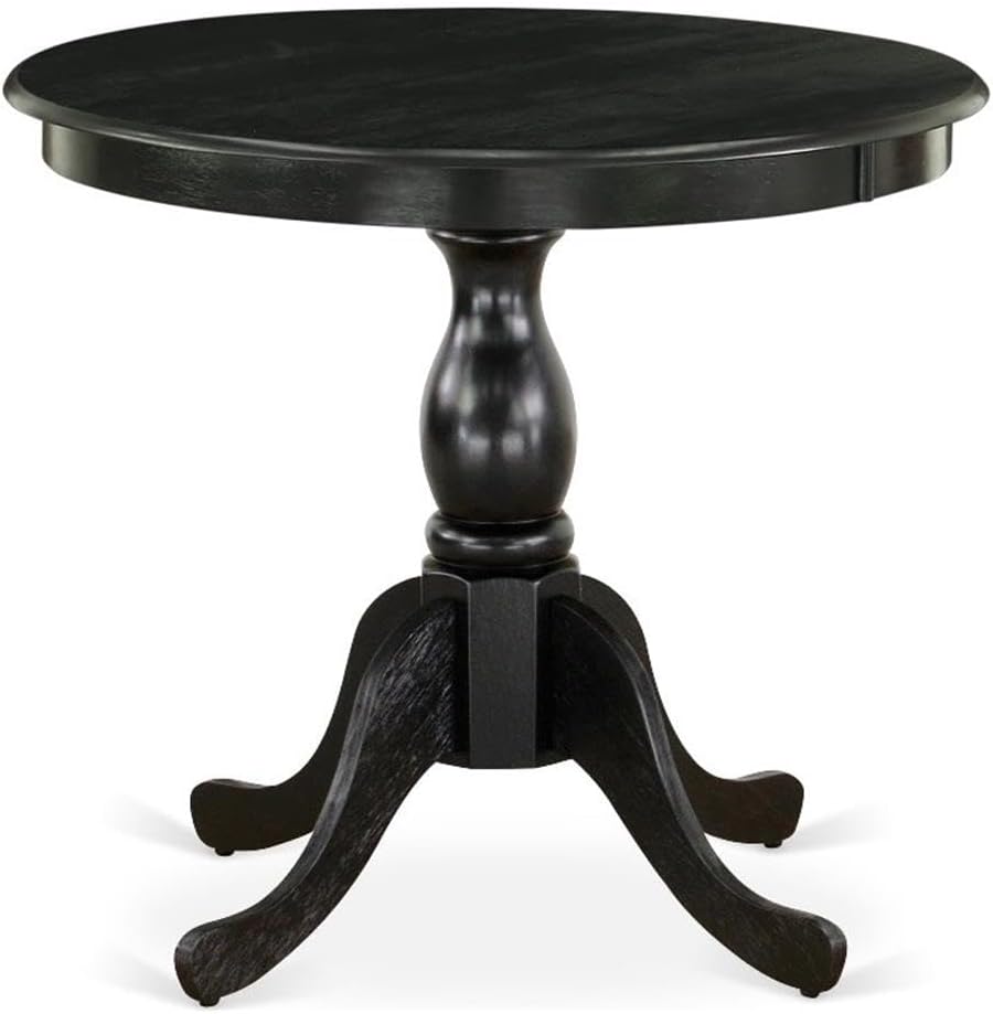 East West Furniture AST-BLK-TP Antique Modern Kitchen Table - a Round Dining Table Top with Pedestal Base, 36x36 Inch, Multi-Color