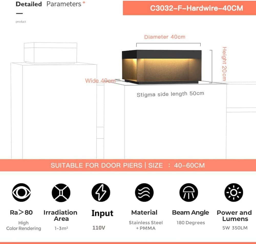 SLAWA Pillar Lamp Post Light - 3000K Outdoor Column Pillar Lamps LED Modern Black Square Patio Pole Table Lamps Waterproof Aluminum Fence Deck Column Cap Lamp for Patio Posts Garden Decoration