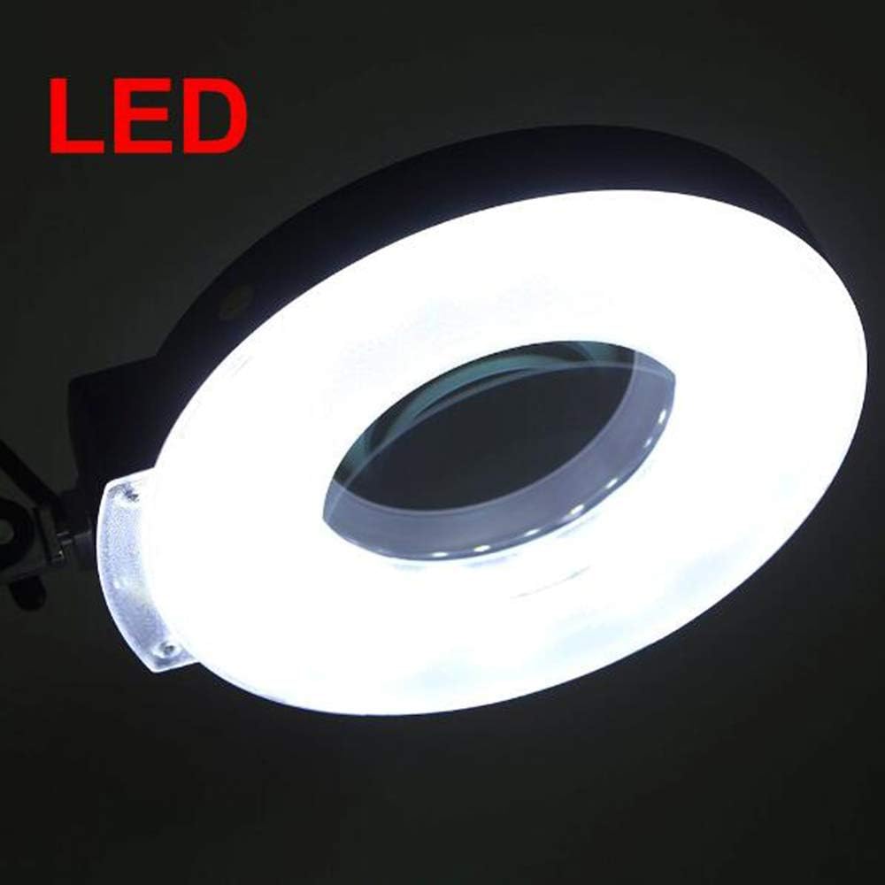 5X/8X LED Magnifying Lamp with Clamp,Super Bright Magnifier Glass Lamp, Full Daylight Lens with Adjustable Swivel Arm Light for Desk Table Task Craft Or Workben (Black(8X))