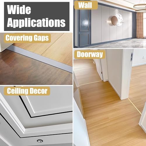 Matte Black T-Shape Floor Transition Strip - Set of 3 Aluminum Alloy Threshold Trim Molding, 60mm (2 3/8') for Wood to Tile Doorway Gap Cover