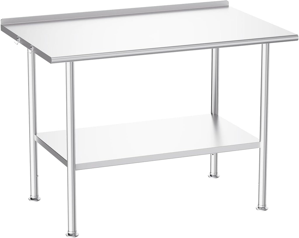 Atelicf All-Stainless Steel Prep Table, 30 X 48 Inch, with Rounded-Corner Backsplash and Adjustable Undershelf, Heavy-Duty for Outdoor Use,Restaurants,Hotels,Workshops,Kitchens,Gardens, and Garages