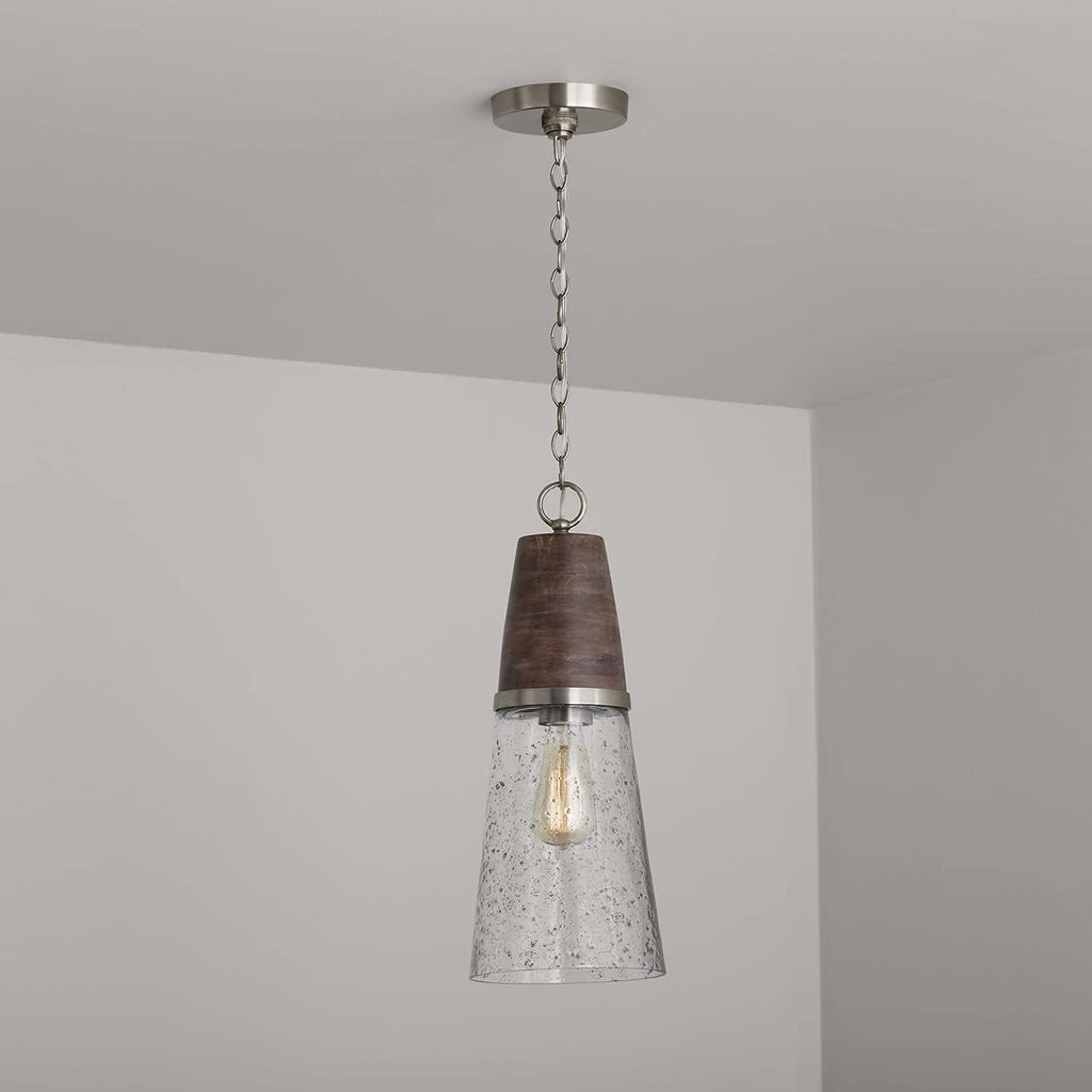 Capital Lighting 340511HN Connor Mid-Century Wood & Glass Cone Pendant, 1-Light 100 Watts, 20' H x 8' W, Black Wash/Matte Nickel
