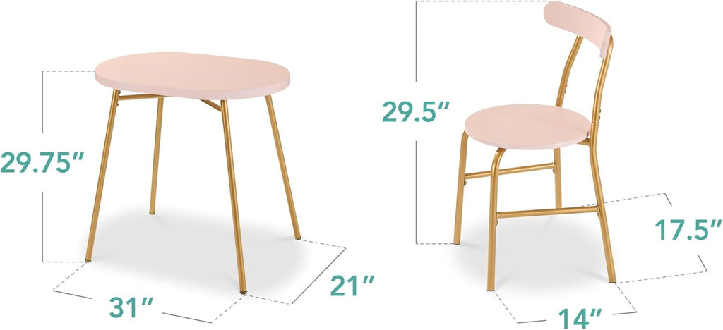 Best Choice Products 3-Piece Oval Dining Table Set,Modern Small Kitchen Dinette w/ 2 Chairs, Metal Frame, Curved Backrests - Pink/Gold