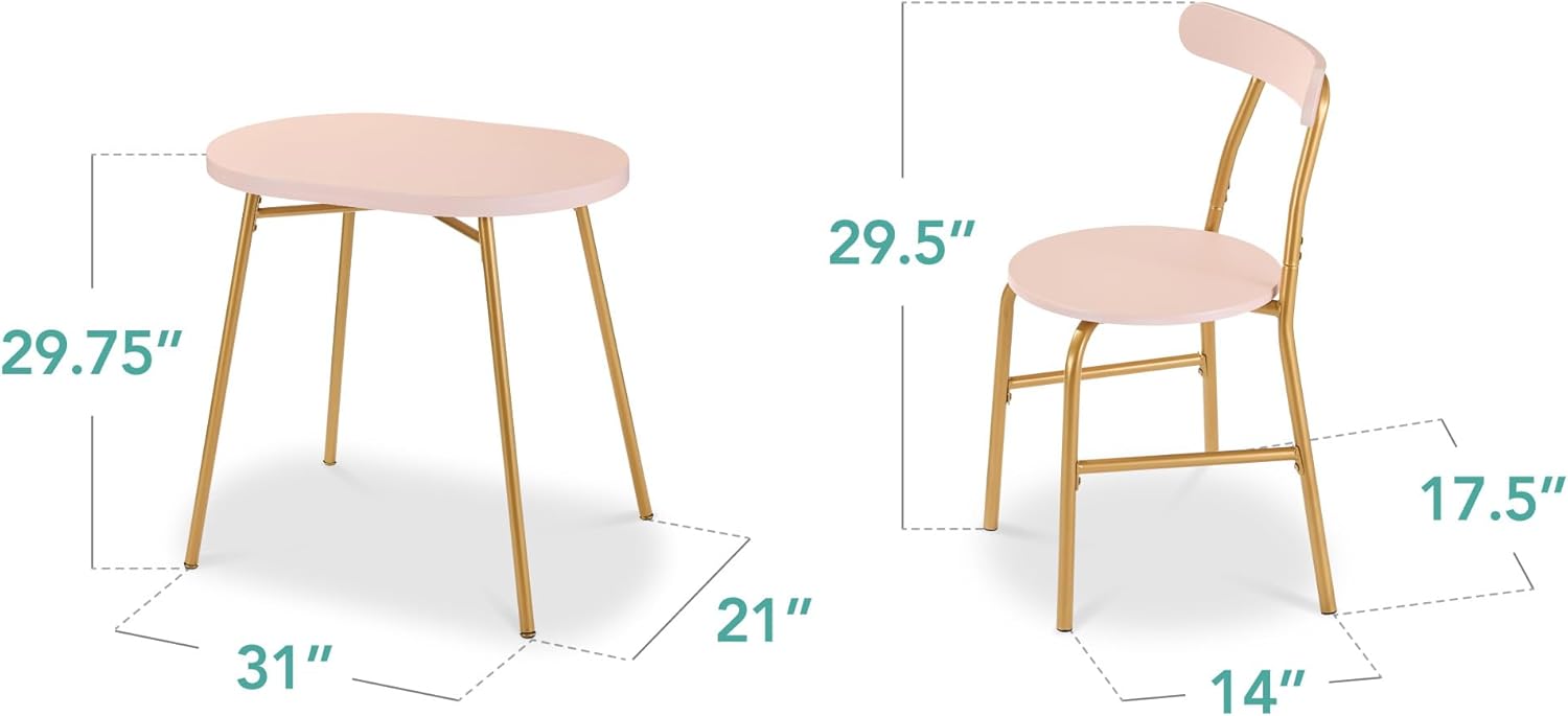 Best Choice Products 3-Piece Oval Dining Table Set,Modern Small Kitchen Dinette w/ 2 Chairs, Metal Frame, Curved Backrests - Pink/Gold