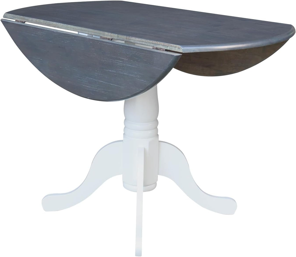International Concepts Inch Dual 42 Drop Leaf Dining Table, White/Heather Gray