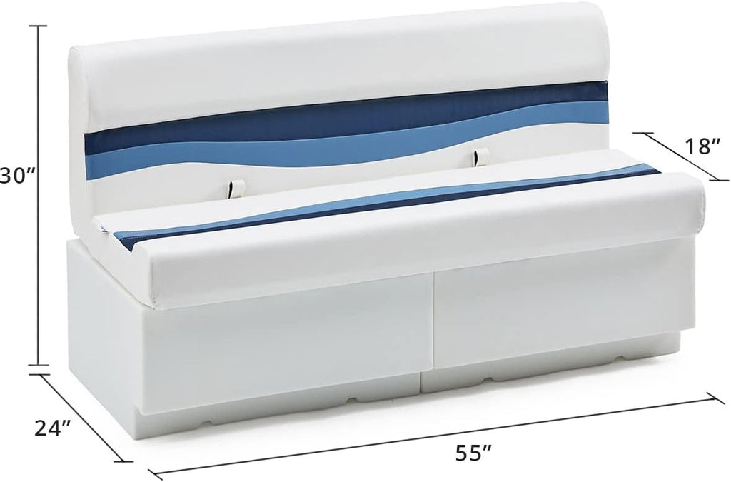 DeckMate Complete 55' Classic Pontoon Boat Seat Bench and Base- White, Blue and Light Blue