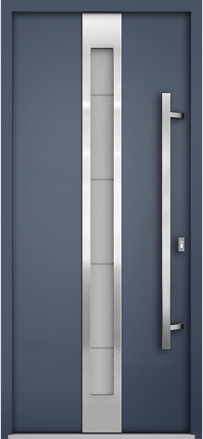 VDOMDOORS Modern Steel Front Exterior Door 36 x 80 inch | Prehung Insulated Security Entry Door with Frosted Glass Insert, Painted Gray Graphite, Left-Hand Inswing
