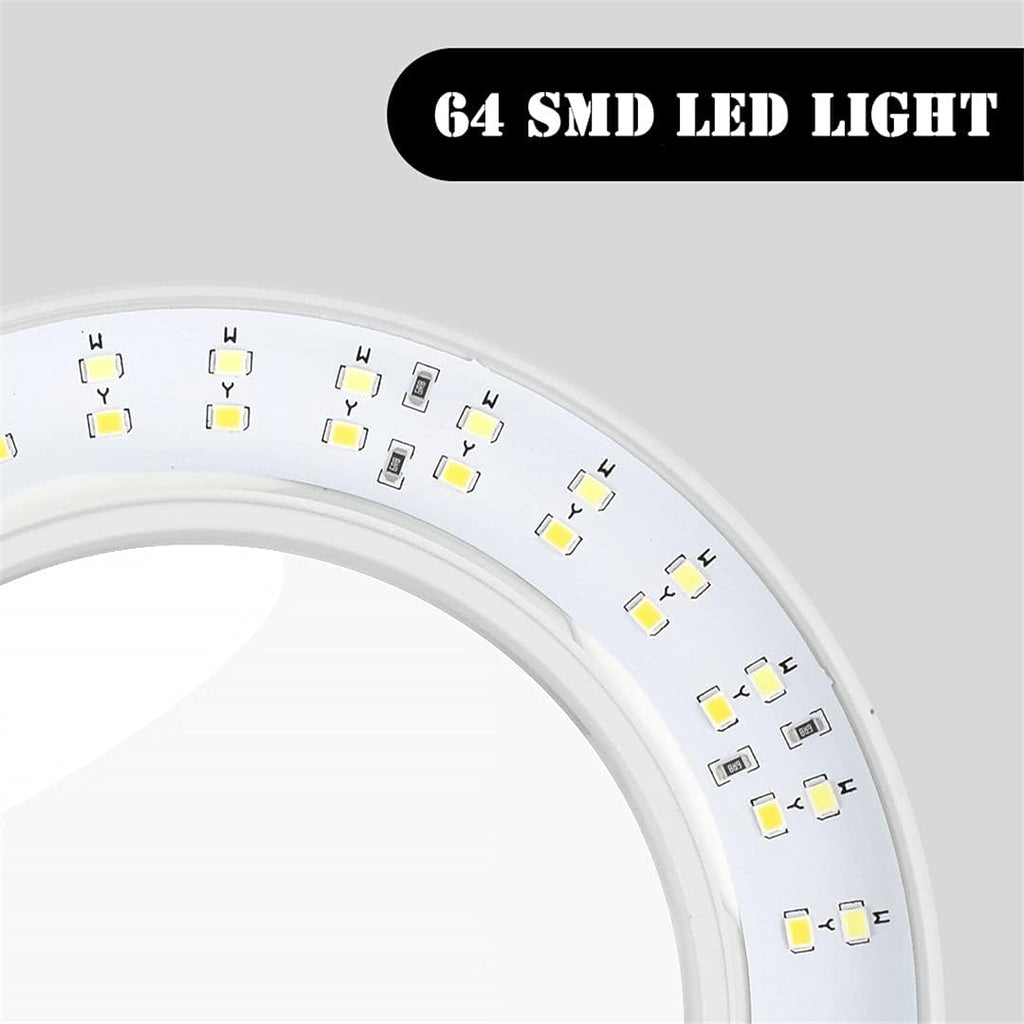 Table Clamp Desk Lamp 5X Folding Magnifier with 64 LED Lights Adjustable Arm for Reading/Working/Beauty Manicure/Soldering