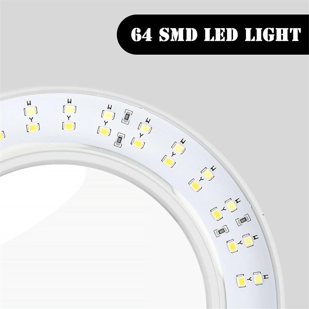 Table Clamp Desk Lamp 5X Folding Magnifier with 64 LED Lights Adjustable Arm for Reading/Working/Beauty Manicure/Soldering