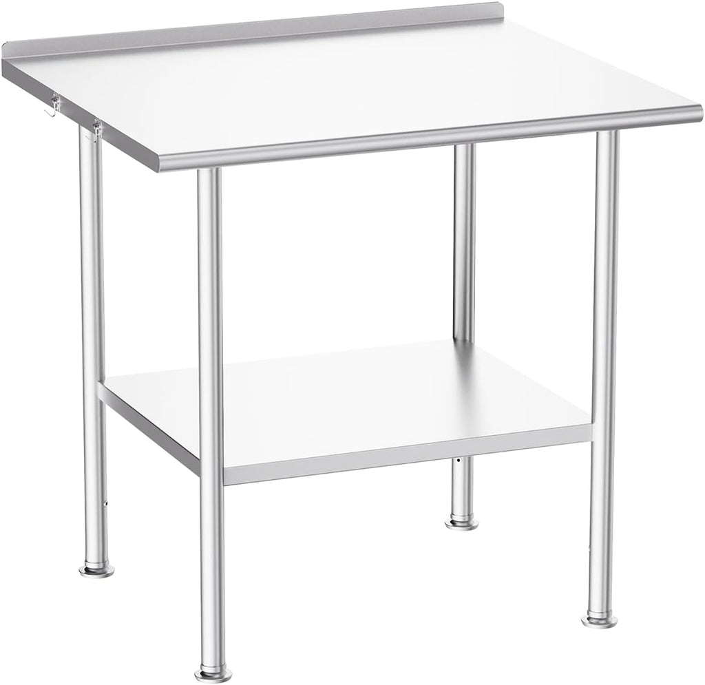 Atelicf All-Stainless Steel Prep Table, 30 X 36 Inch, with Rounded-Corner Backsplash and Adjustable Undershelf, Heavy-Duty for BBQ,Restaurants,Hotels,Workshops,Kitchens,Gardens, and Garages