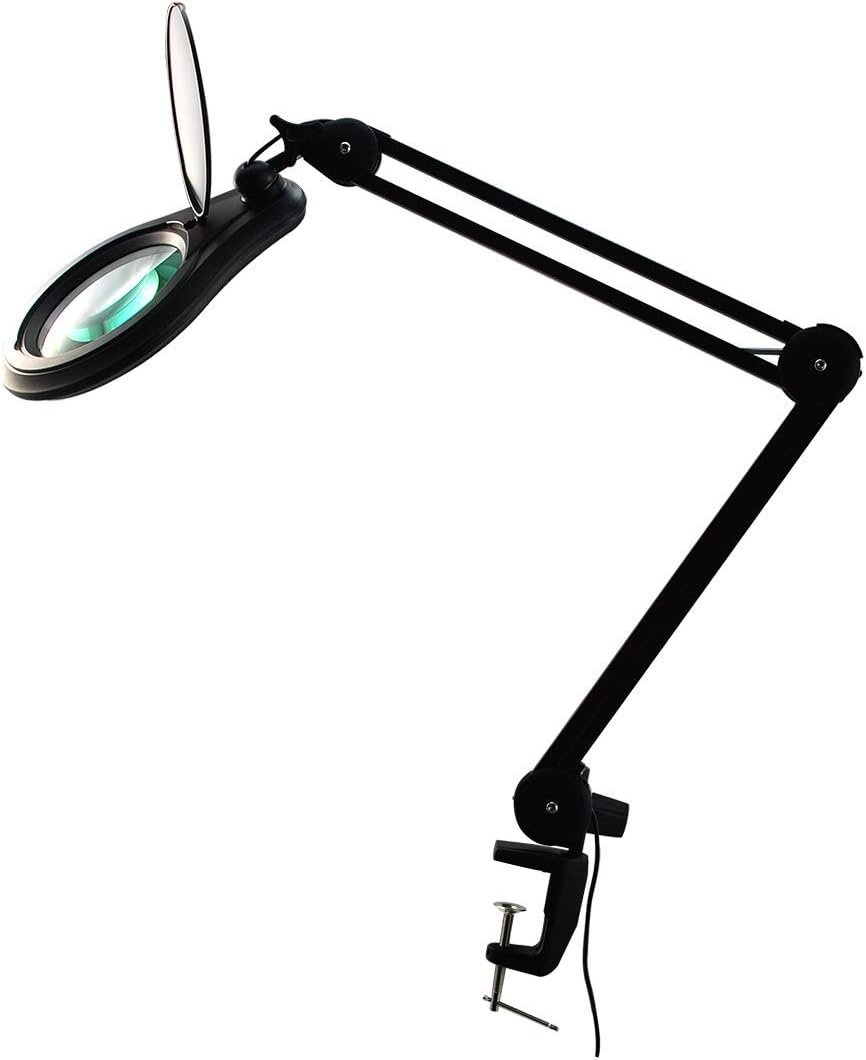 ESD Safe (Glass Lens) Professional LED Magnifying Lamp with Clamp (3 Diopter, 1.75X) Work Light, 4 Brightness Levels, Daylight Bright, 1200 Lumens, 5600K-6000K, Matte Black, BoliOptics MG16303122