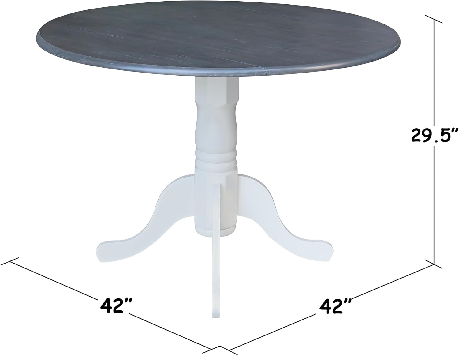 International Concepts Inch Dual 42 Drop Leaf Dining Table, White/Heather Gray