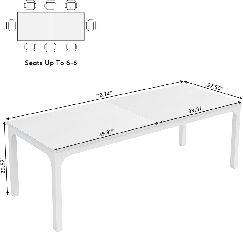 Tribesigns White Dining Table for 6-8 Person, 78-Inch Large Long Rectangle Kitchen Dinner Table for Dining Room, 78.7 x 27.5 x 29.5 Inches(Only Table)