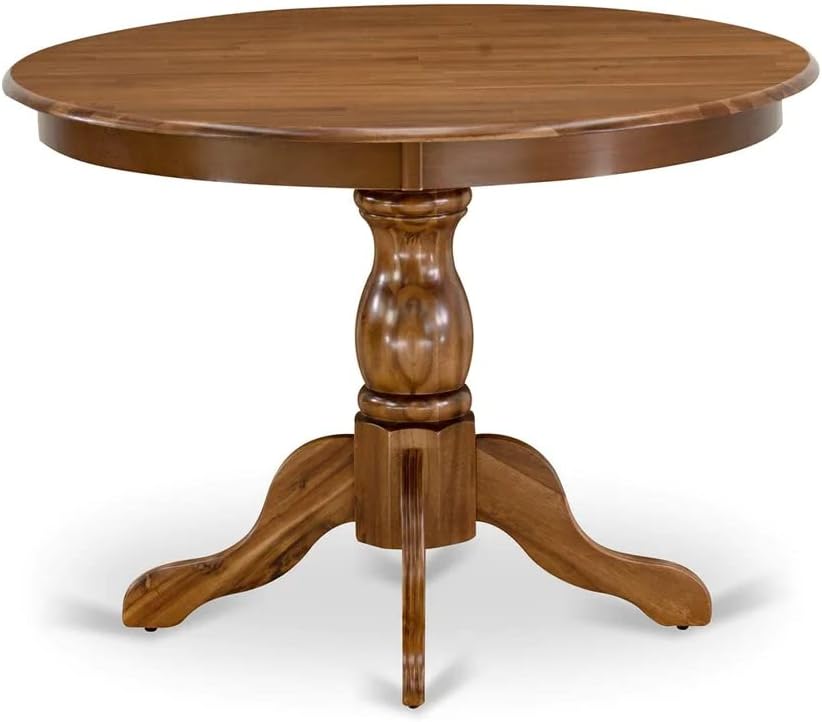 East West Furniture HBT-AWA-TP Hartland Dining Table - a Round Wooden Table Top with Pedestal Base, 42x42 Inch, Walnut
