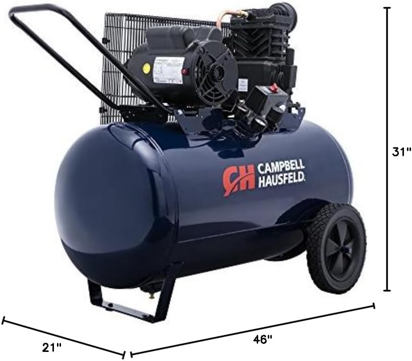 CAMPBELL HAUSFELD 30 Gallon Horizontal Air Compressor, Single Stage 3.7 HP, Portable, Heavy Duty, 135 Max PSI - Ideal Portable Air Compressor for Home Improvement Projects