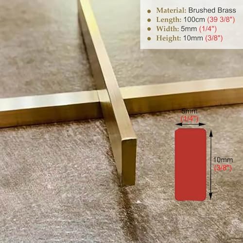 Brushed Brass Floor Transition Strip, Metal Edge Trim Bar for Doorways, Narrow Gap Cover for Wood/Tiles, 5x10mm (1/4' x 3/8') Flooring Divider