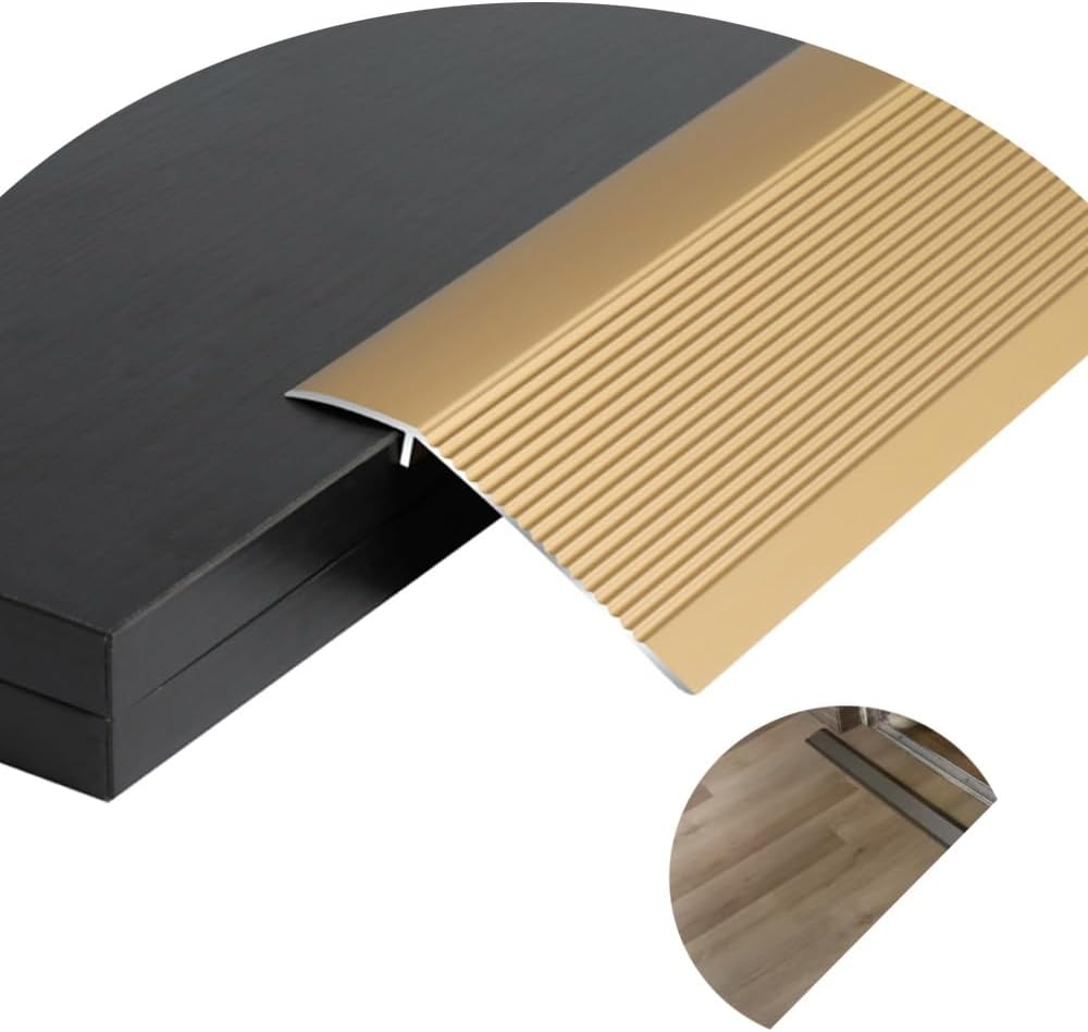 Stainless Steel Threshold Strip,Cover Strips, 36'' 40'' Floor Transition Strip Aluminum, Height Between 2/5'-2', Flooring Edge Trim, Threshold Ramp, Cover Strips Joins Floor Gap(Gold,L120cm/4ft)