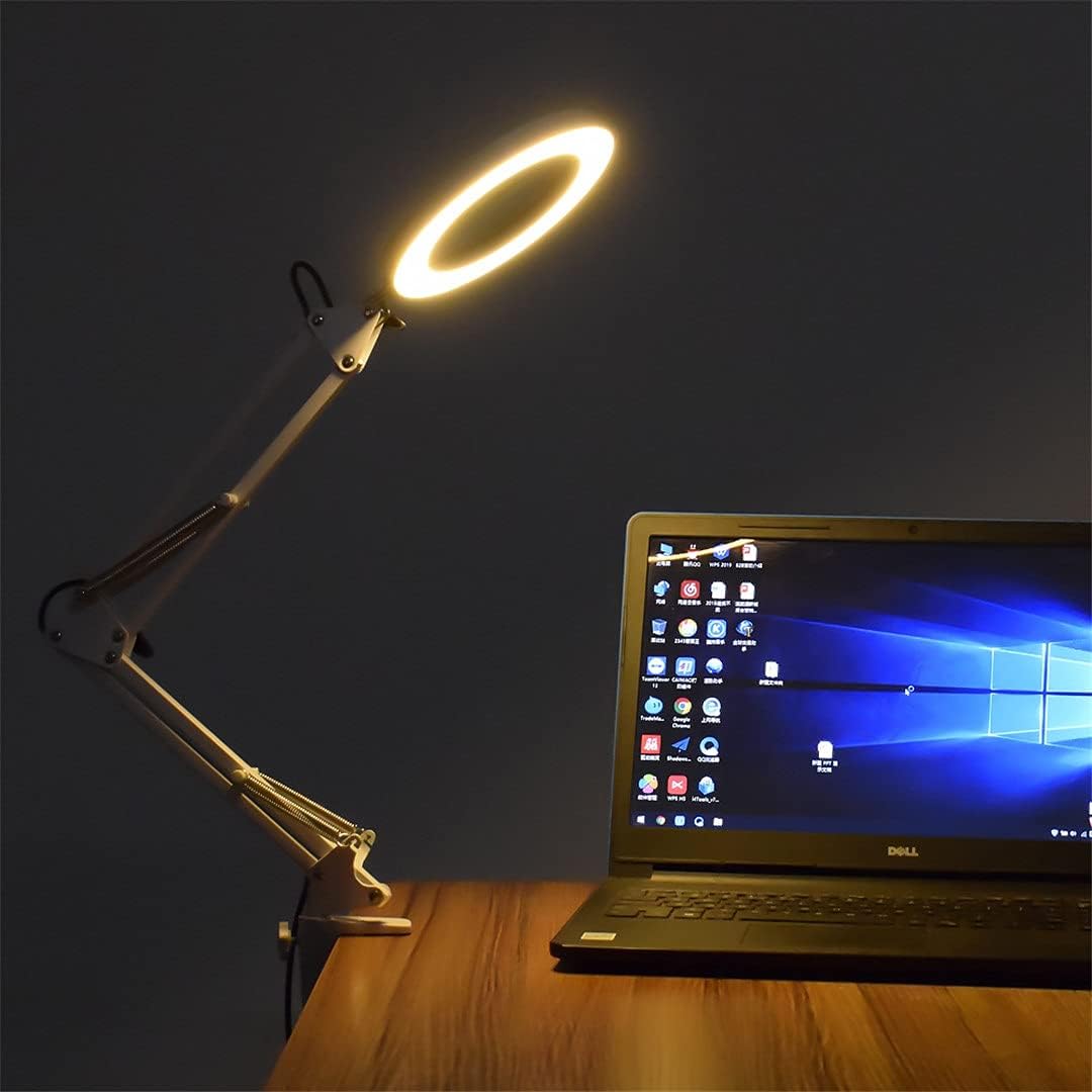 Table Clamp Desk Lamp 5X Folding Magnifier with 64 LED Lights Adjustable Arm for Reading/Working/Beauty Manicure/Soldering