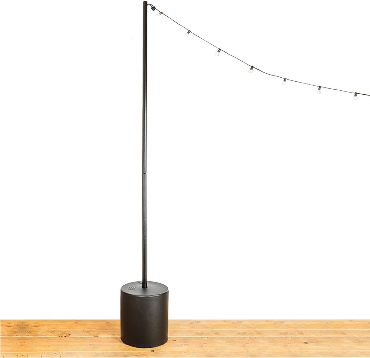 Outdoor String Light Pole Stand - 9.5 Feet, Black, Heavy-Duty with Freestanding Tank Base for Grass, Patio, Deck, Events