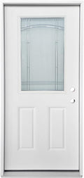 Durable 36 in. x 80 in. Composite Fiberglass Entry Door – 1/2 Lite 2-Panel Decorative Glass, Prehung Exterior Front Door, Left-Hand Inswing, Finished White, Ready to Install