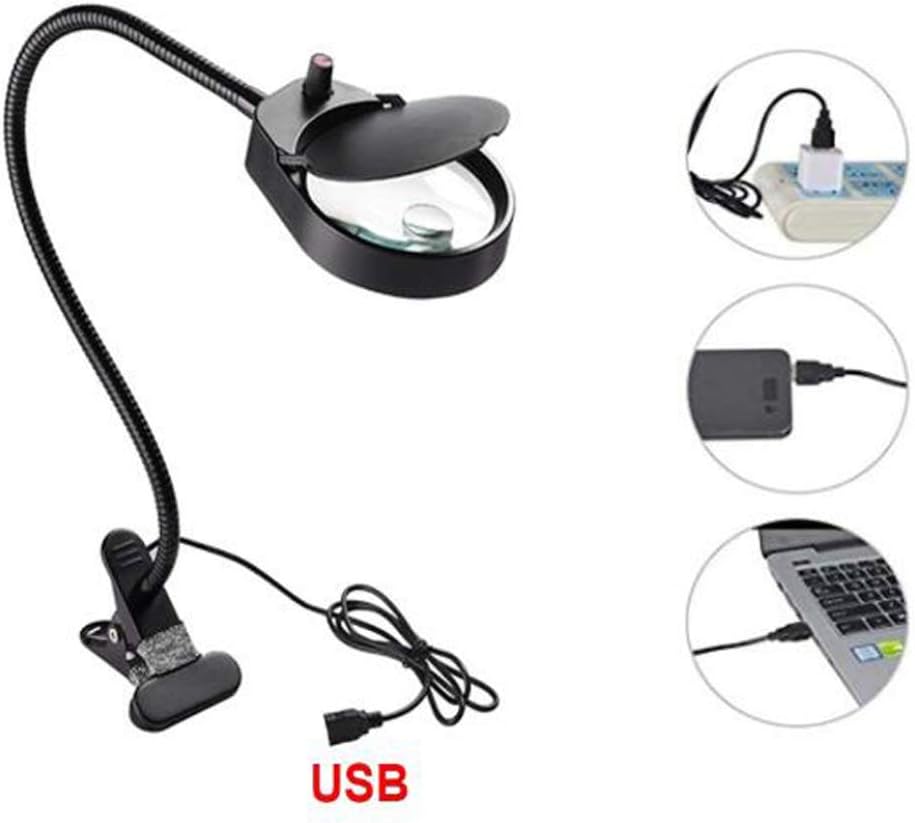 Led Magnifying Lamp with Clamp, with Adjustable Swivel Arm Light,10X 20X Magnifier Vertical Desk Magnifying Lamp Light Beauty Adjustable Beauty Stand Salon Tattoo Nail
