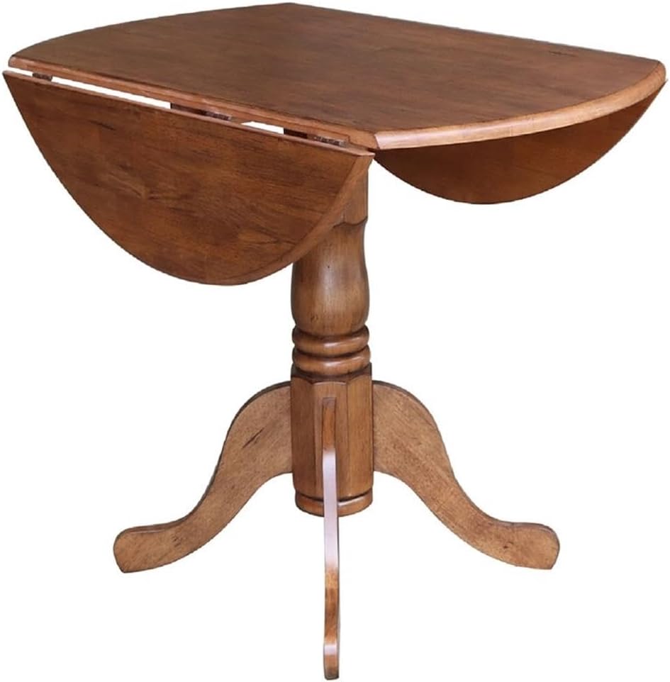 IC INTERNATIONAL CONCEPTS 42' Round Solid Wood Dual Drop Leaf Pedestal Table in Oak Finish