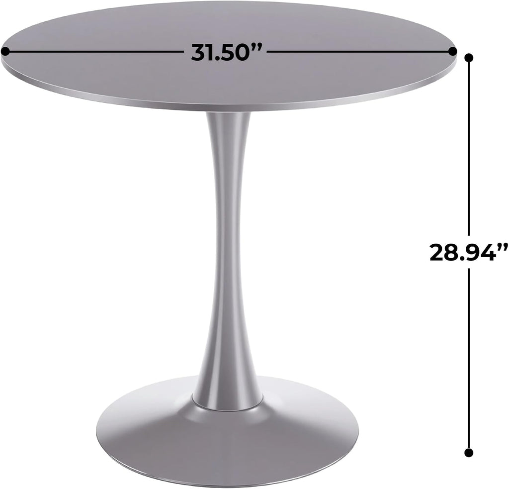 31.5' Tulip Table for 2-4 Persons Modern Round Dining Room Table, Mid-Century Modern Grey Small Kitchen Table with MDF Wooden Top, Leisure Coffee Table for Living Room, Dining Room, Office