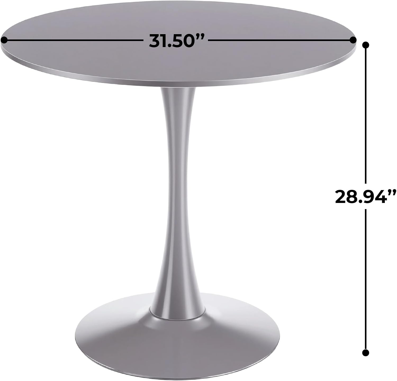 31.5' Tulip Table for 2-4 Persons Modern Round Dining Room Table, Mid-Century Modern Grey Small Kitchen Table with MDF Wooden Top, Leisure Coffee Table for Living Room, Dining Room, Office