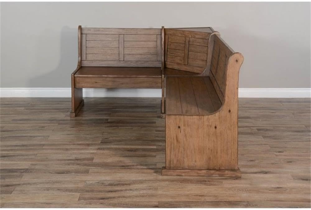 Pemberly Row 75' x 56' Farmhouse Wood Breakfast Nook Set with Table, Lift Seats, Hidden Storage, Reversible Benches, for Small Spaces, in Buckskin/Taupe Brown Finish