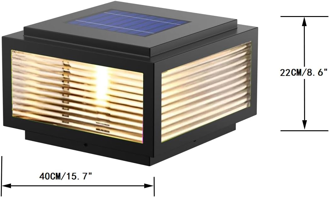 Solar Outdoor Post Light 16X16 in,Dusk Till Dawn Solar Stainless Steel Column Light,0-Electricity Cost Column Lamp,Garden Light,IP54 Waterproof,LED Solar Post lamp,Three-Color Adjustable