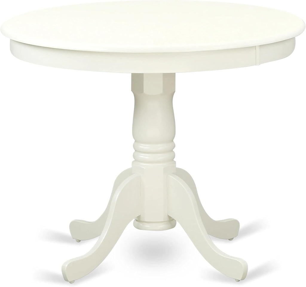 East West Furniture ANCL5-LWH-W 5 Piece Dining Table Set for 4 Includes a Round Kitchen Table with Pedestal and 4 Kitchen Dining Chairs, 36x36 Inch, Linen White