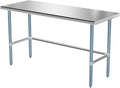 ROVSUN 60' x 24' Stainless Steel Open Base Table, NSF Commercial Metal Table, Heavy Duty Prep & Work Table with Galvanized Legs for Home Kitchen, Restaurant,Hotel, Garage, Laundry, Utility