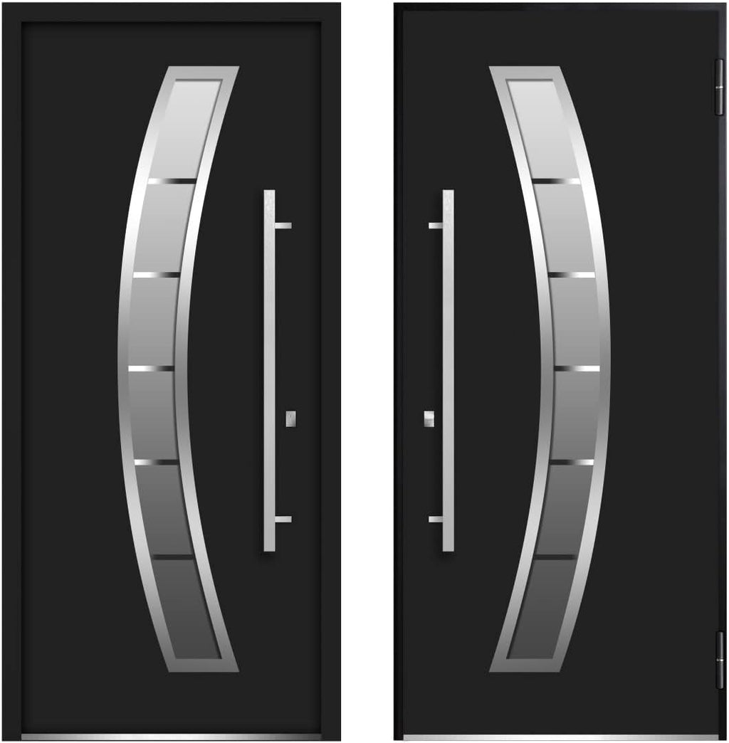 VDOMDOORS Front Exterior Prehung Steel Door/Deux 6500 Black/Stainless Inserts Single Modern Painted-W36 x H80-Left-hand Inswing