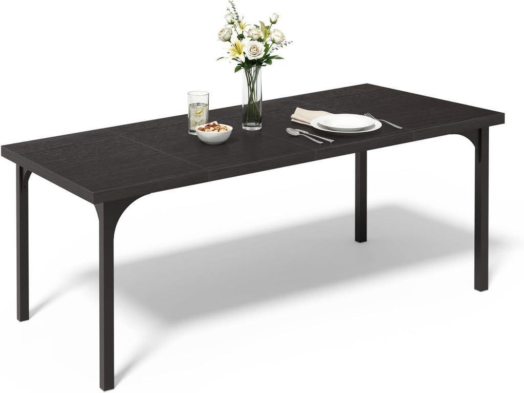 VINGLI Large Dining Table for 8, 70.8in Long Kitchen Table, Rectangular Dinner Table for Dining Room, Farmhouse Wood Kitchen Table for Family Home Office, Black