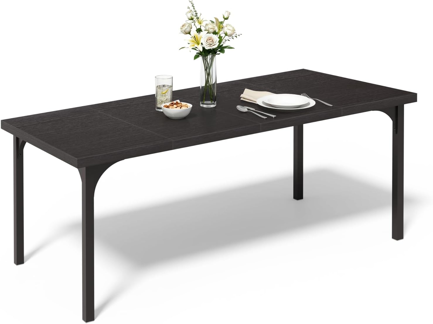 VINGLI Large Dining Table for 8, 70.8in Long Kitchen Table, Rectangular Dinner Table for Dining Room, Farmhouse Wood Kitchen Table for Family Home Office, Black