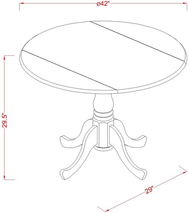 East West Furniture DLT-WHI-TP Dublin Modern Kitchen Table - a Round Dining Table Top with Dropleaf & Pedestal Base, 42x42 Inch, Linen White