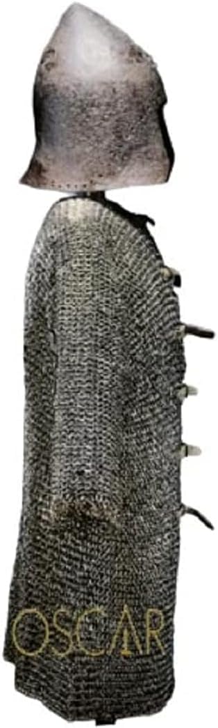 Haubergeon Chainmail 9mm Flat Rivet with Washer Chain Mail Front Open Shirt Half Sleeves Shirt