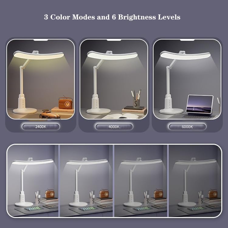 LED Desk Lamp LED Desk Lamp, Touch Control Dimmable Desk Lamp, 3 Color Modes 4 Brightness Levels, Eye Protection Table Lamp with USB Charging Port, 45min Auto-timer Desk Lamp(3600mA)