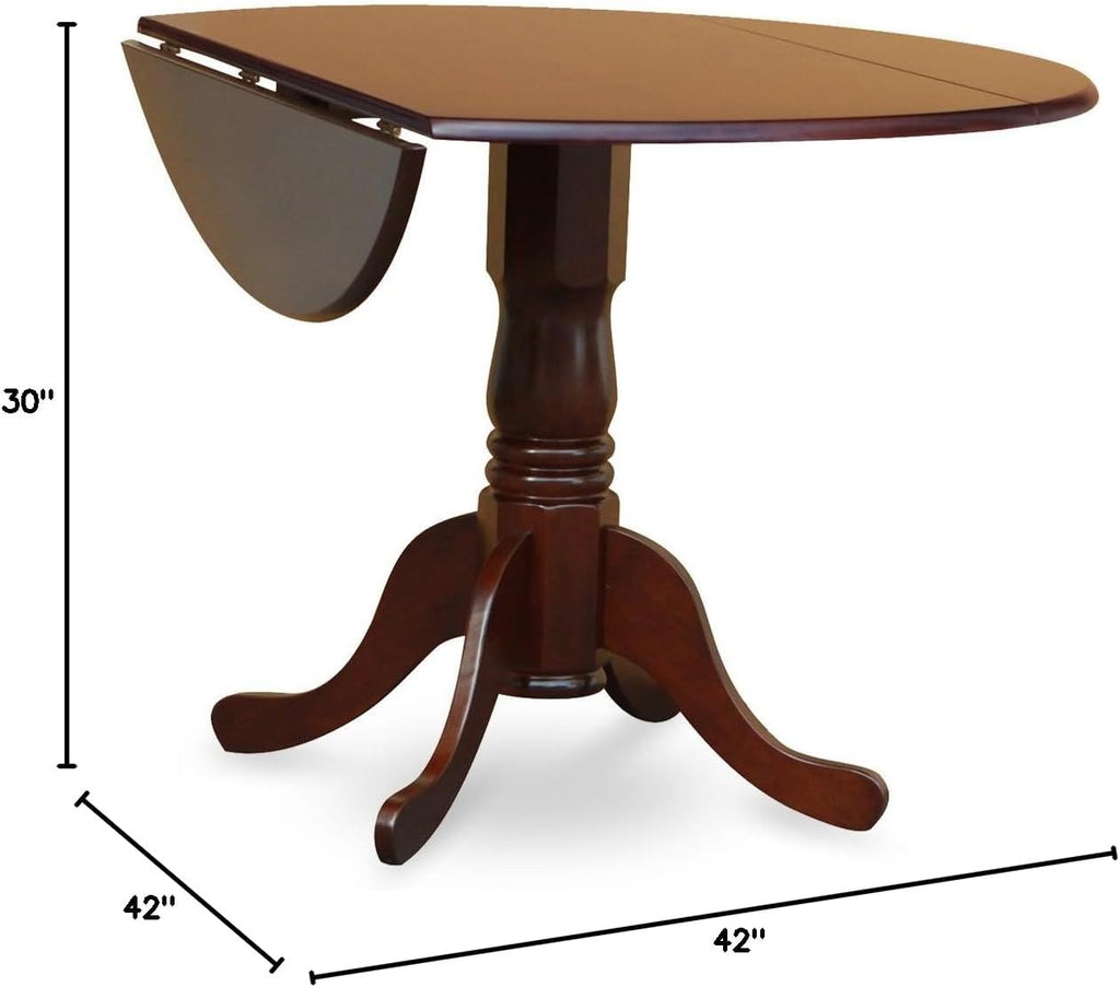 East West Furniture DLT-MAH-TP Dublin Dining Room Table - a Round Solid Wood Table Top with Dropleaf & Pedestal Base, 42x42 Inch, Mahogany