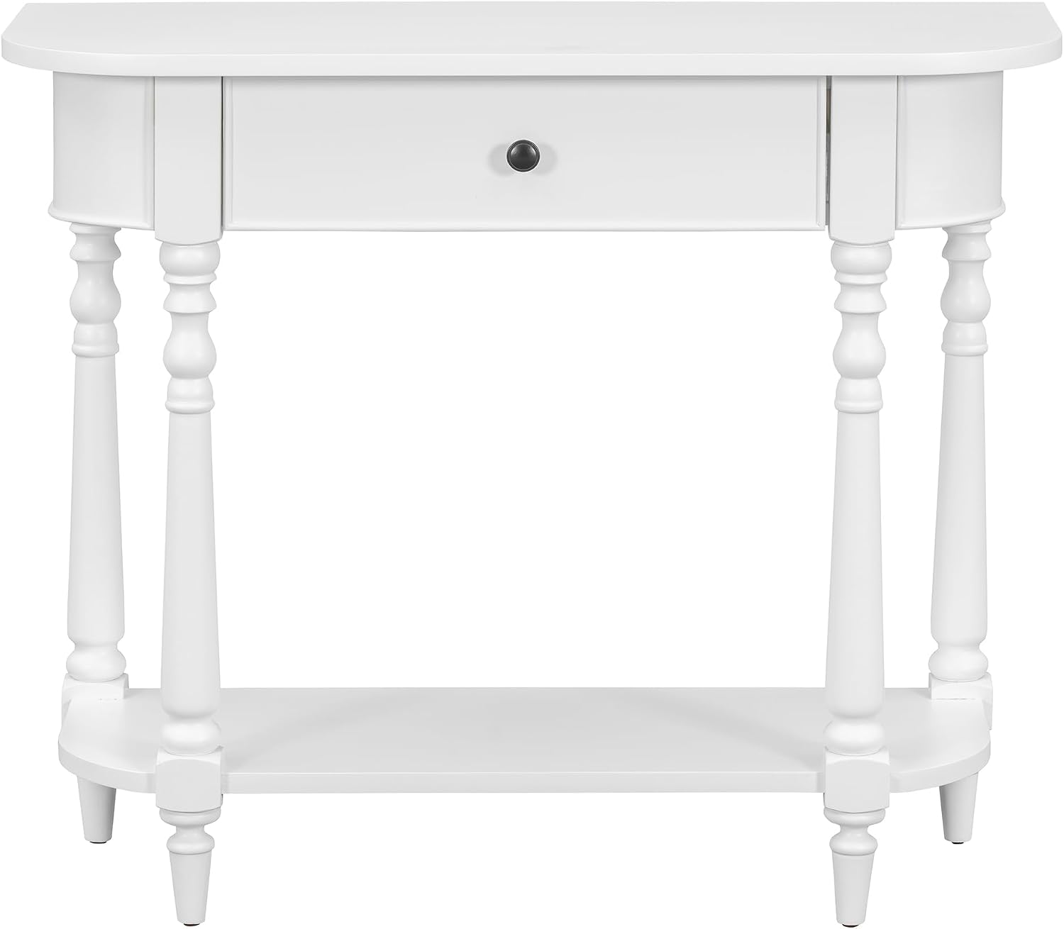 LKTART Solid Wood Corner-Curved Console Table,Farmhouse Space-Saving Entryway Sofa Table with Drawer & Open Shelf for Living Room,Hallway,Foyer(White 36')