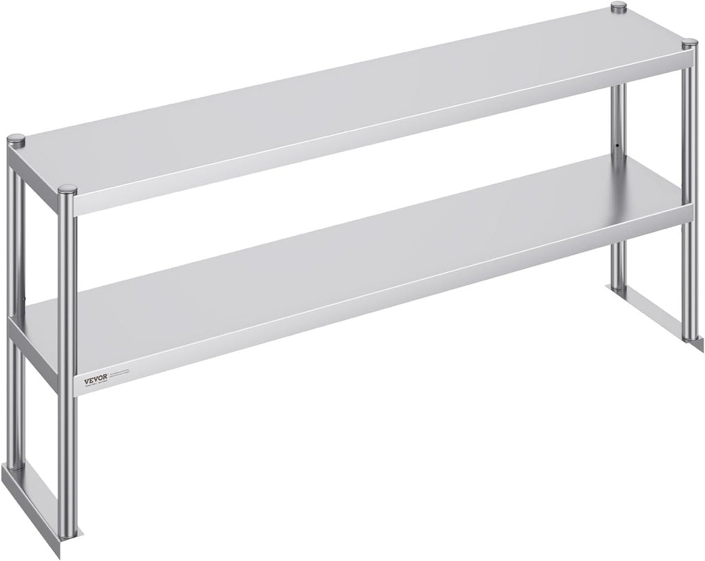 VEVOR Stainless Steel Overshelf, 12 x 60 Inch Double Deck Height Adjustable Prep Work Table for Kitchen, Restaurant and Workshop
