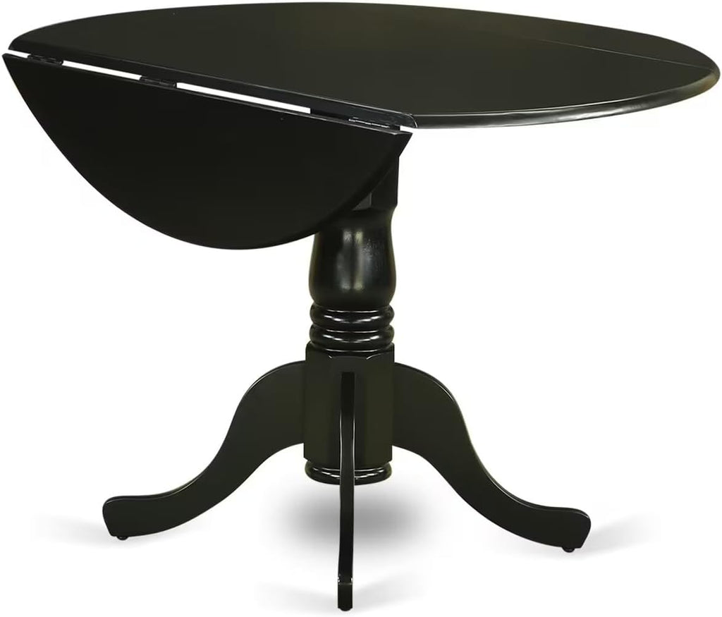 East West Furniture DLT-BLK-TP Dublin Modern Kitchen Table - a Round Dining Table Top with Dropleaf & Pedestal Base, 42x42 Inch, Black