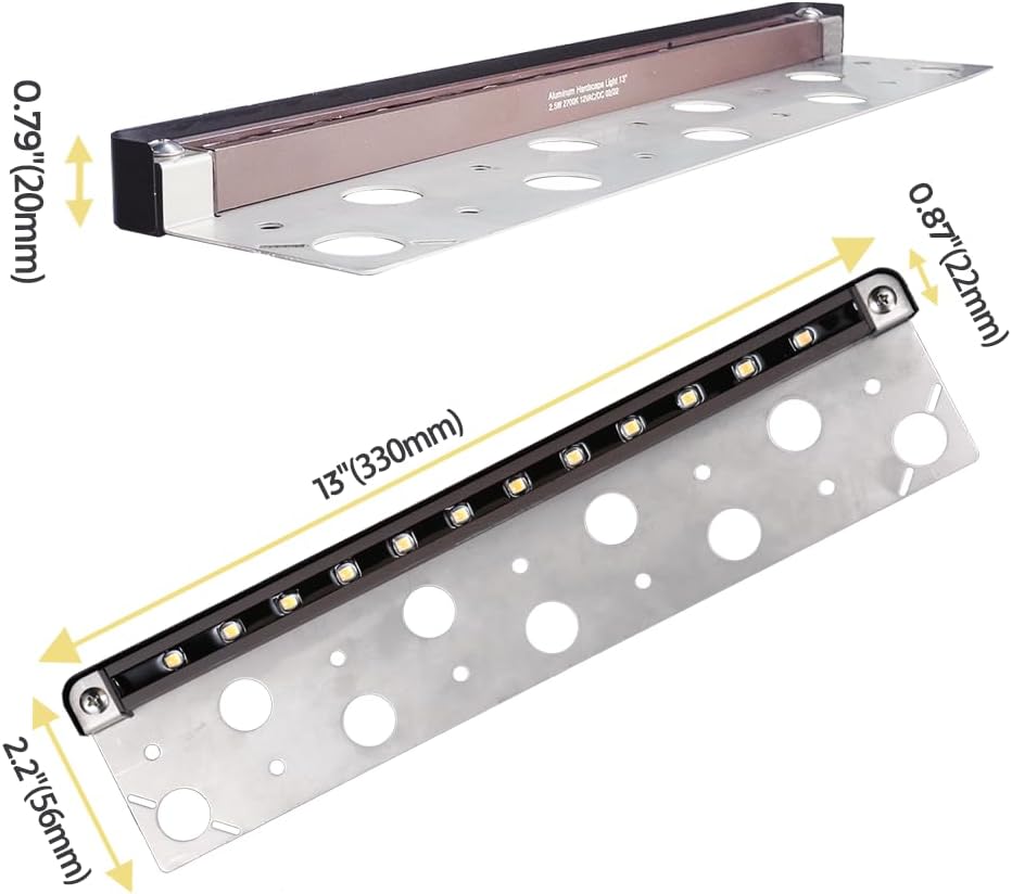COLOER 13 Inch Aluminum LED Hardscape Lighting, Step Lights Outdoor, 12V AC/DC, 2.5W Walkway Light with Wired, IP65 Waterproof Landscape Lights, 2700K Warm White(10-Pack, 201A)