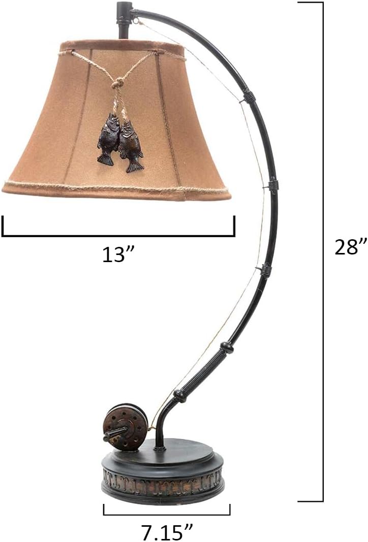 BLACK FOREST DECOR - Fishing Reel Table Lamp with Faux Moleskin Shade - Perfect Cabin & Lodge Decor - 28' x 15' x 13'